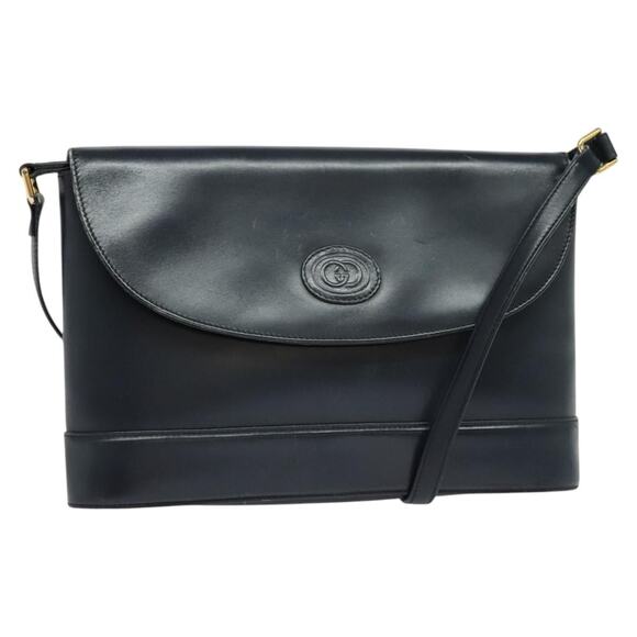 GUCCI Shoulder Bag Leather Navy Gold - Picture 1 of 16